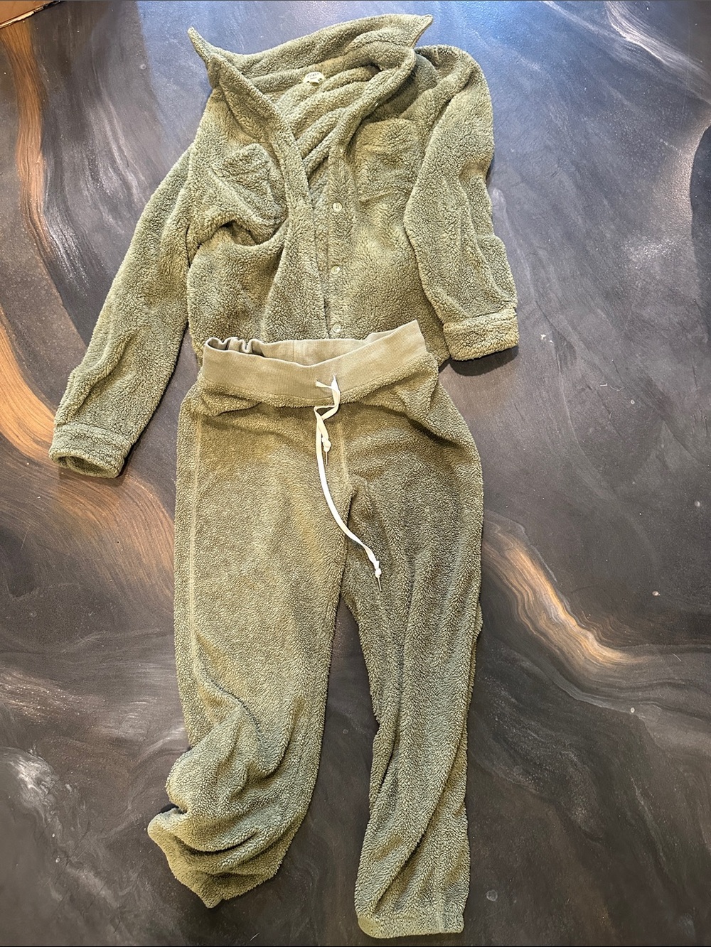 dylan Olive Green Cozy Sherpa Loungewear Set